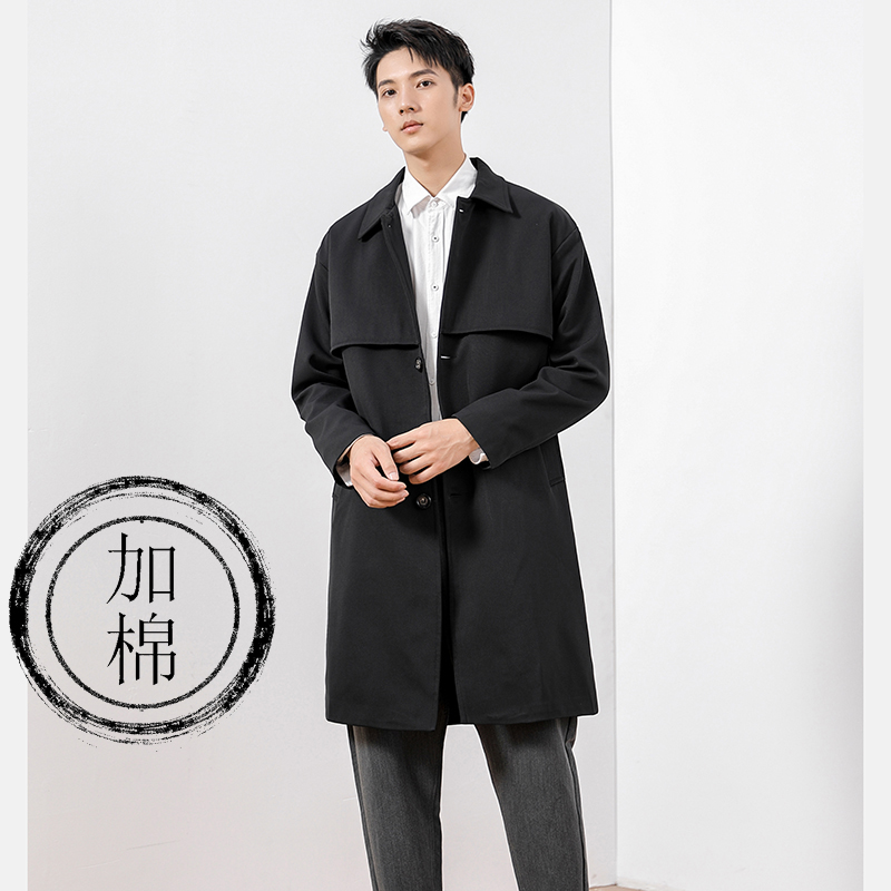 SUNTEK中长款风衣男韩版潮流2020秋冬新款简约痞帅英伦帅气宽松外套男风衣高清大图
