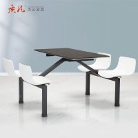 质凡食堂连体餐桌椅学校员工服务区4人餐桌连体快餐桌椅组合