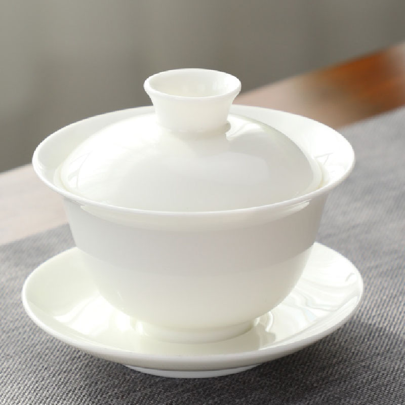 方然羊脂玉盖碗茶杯素白120ml高清大图