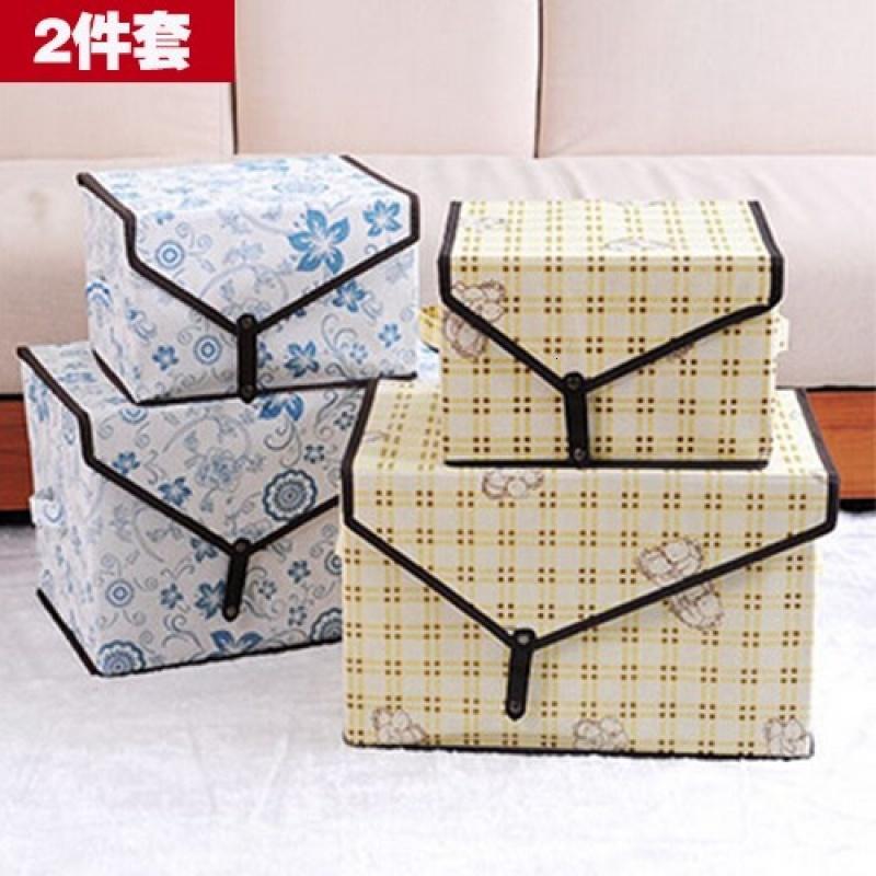衣服收纳箱两件套棉麻储物箱有盖整理箱折叠式布艺玩具箱