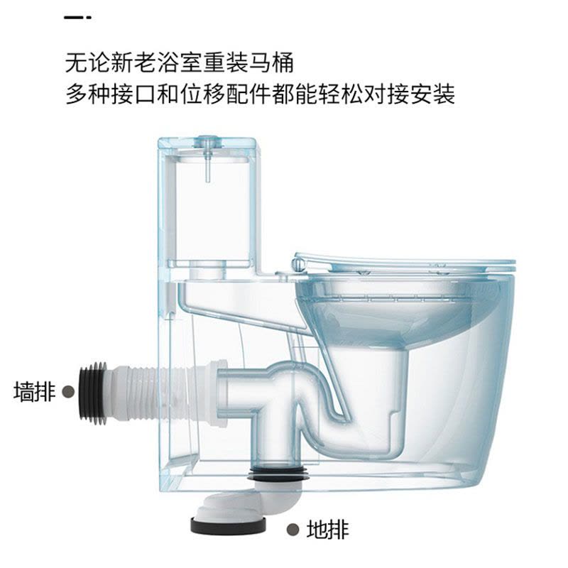 直冲式抽水马桶横排墙排地排直冲式后出水后排防溅单孔全靠墙坐便器图片