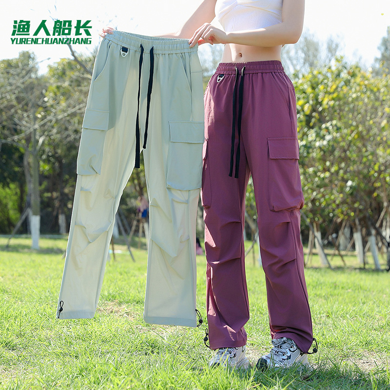 渔人船长夏季情侣款美式时尚工装裤轻薄透气运动裤宽松多口袋长裤高清大图
