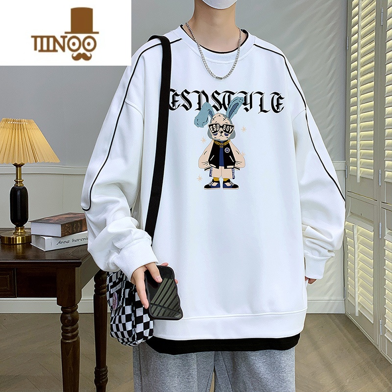 YANXU假卫衣男2023新款美式卡通印花初中学生上衣服潮牌男装高清大图