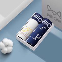 猫人纯棉男士内裤男生抗菌透气四角平角裤头男款运动宽松大码 3XL （2条装）深蓝印花、爱心