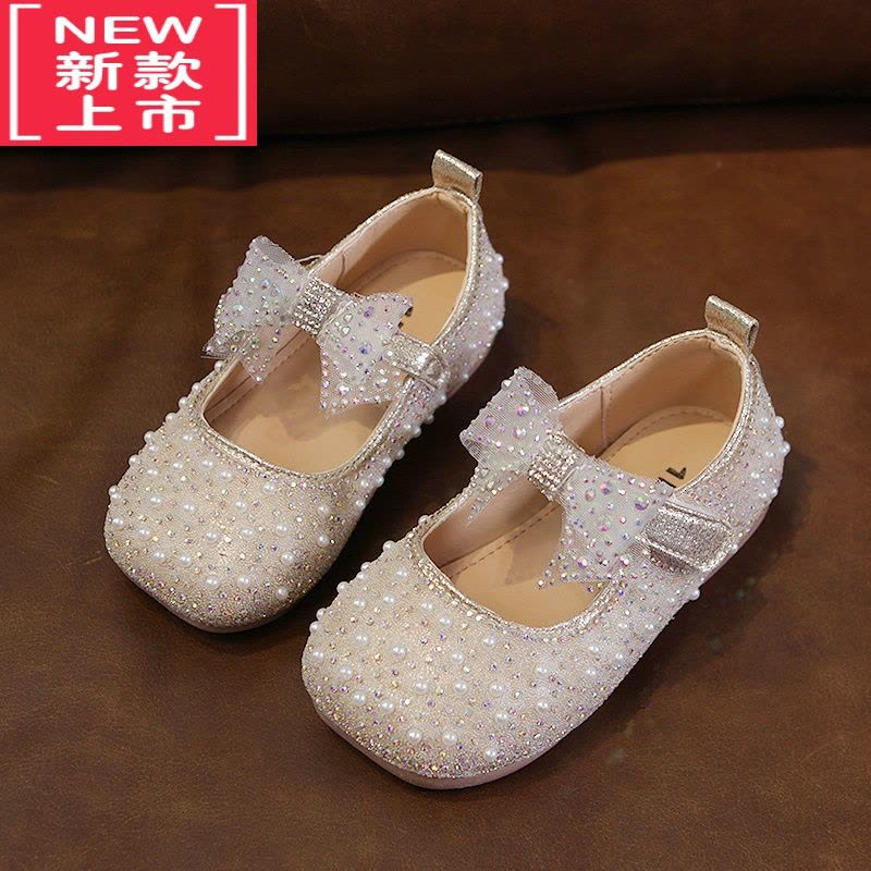可莉允2022春秋季新款珍珠公主鞋舒适时尚童鞋淑女可爱休闲蝴蝶结儿童鞋运动休闲鞋图片