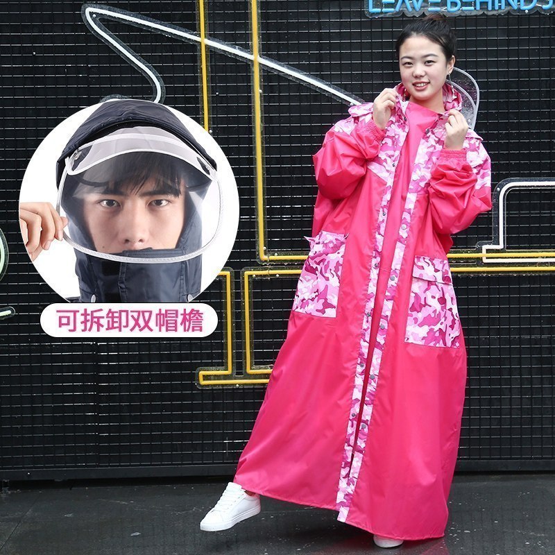 美帮汇长款全身雨衣女电动电瓶车防护雨披男自行车骑行单人加大加长加厚 迷彩粉XL