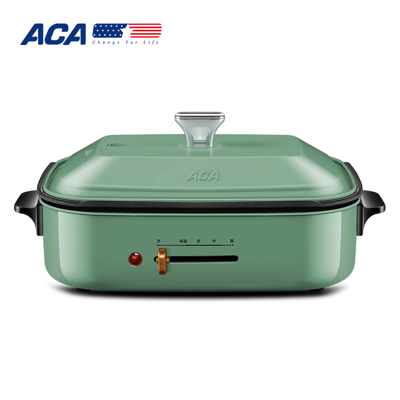 北美电器（ACA）多功能料理锅AH-MP1200 家用多功能锅料理锅 电烧烤锅电火锅蒸锅家用电烤锅烤肉机 绿色标配