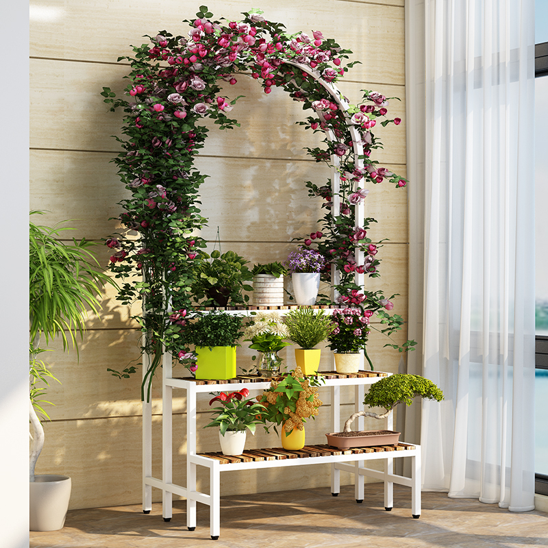 户外爬藤花架铁艺阳台架绿萝架悬挂多层吊兰蔷薇花盆架多肉置物架