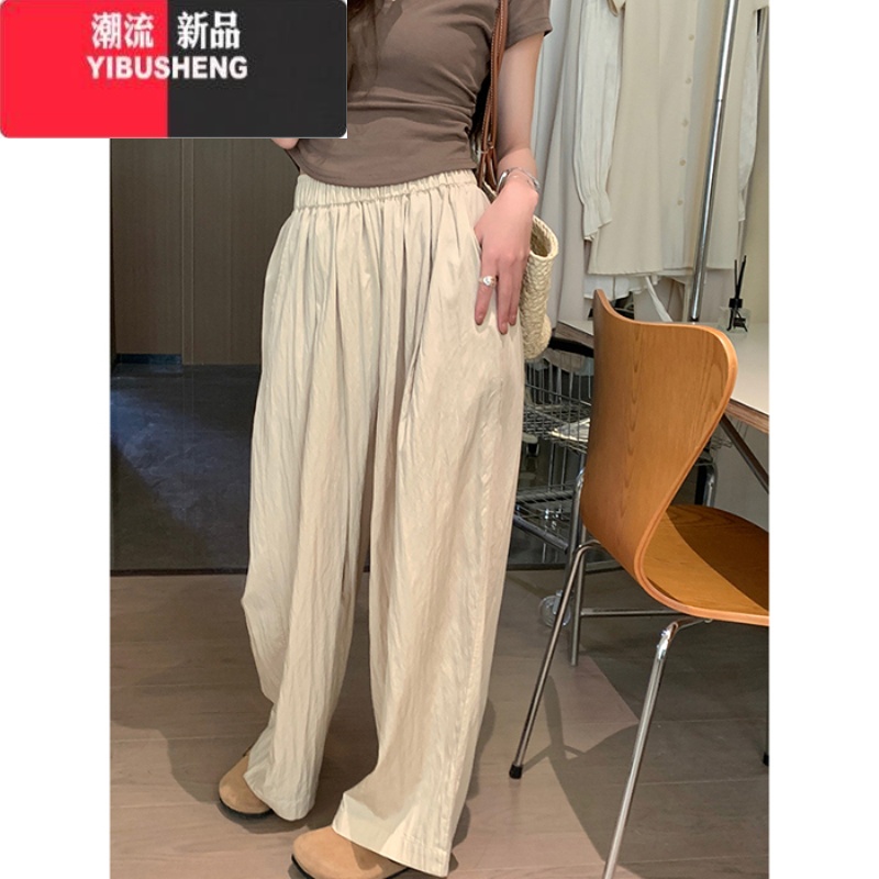 YIBUSHENG湖蓝色冰丝阔腿裤女季高腰垂感休闲日系慵懒风山本裤棉麻休阔色 S 卡其高质量