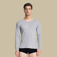 花花公子男士纯棉秋衣保暖内衣单件上衣打底全棉毛衫内穿 XL 浅麻灰