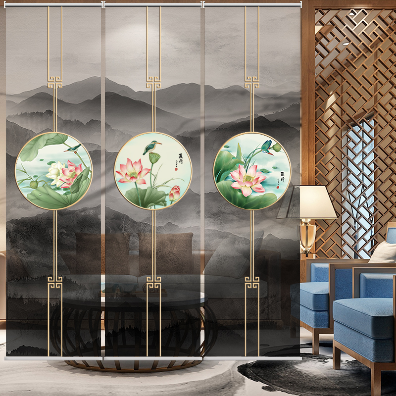 纱帘荷花隔断帘卷帘闪电客客厅屏风卧室窗帘装饰玄关悬挂式屏风帘挂屏