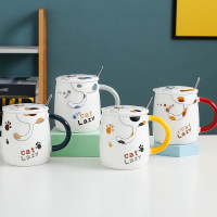 贝瑟斯 可爱浮雕猫咪陶瓷杯办公室喝水杯子陶瓷马克杯牛奶杯