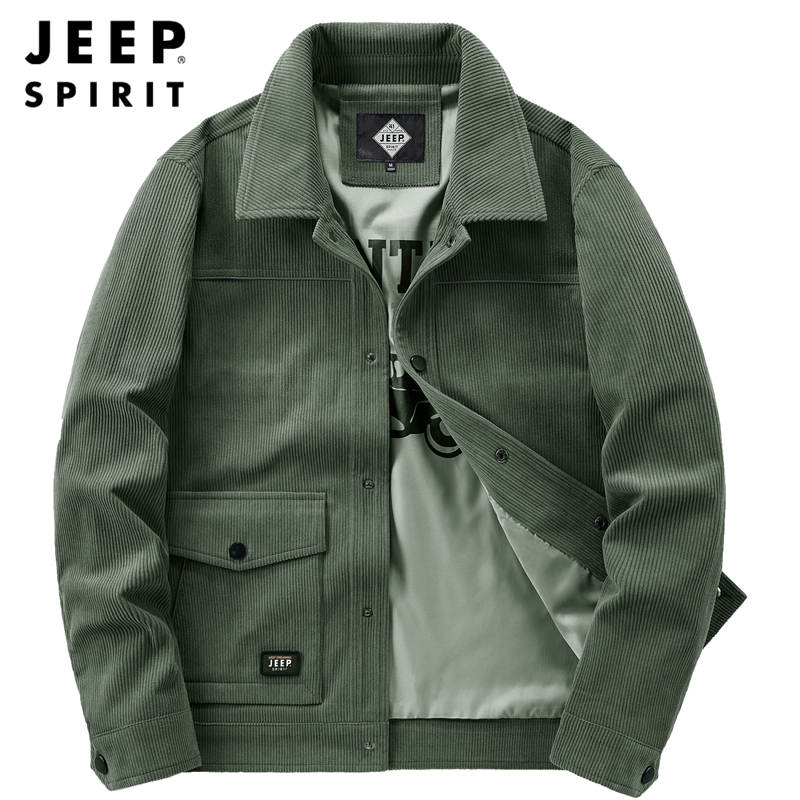 JEEP SPIRIT吉普男士夹克优质灯芯绒外套秋冬经典版型商务休闲中青年翻领外套