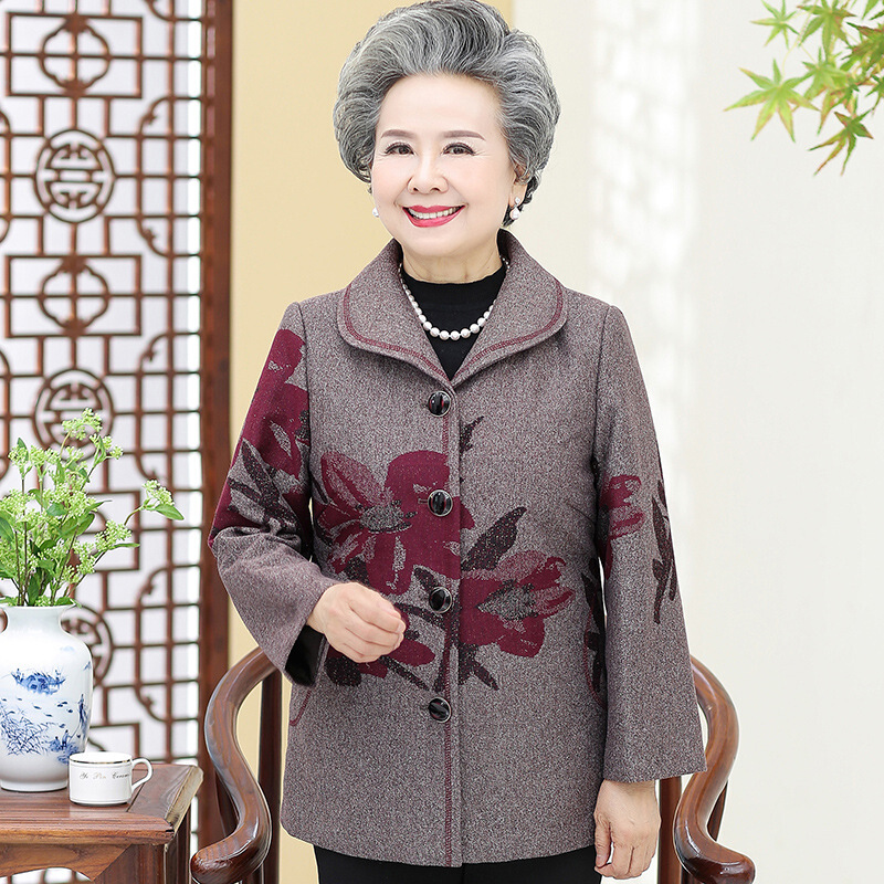 迪鲁奥（DILUAO)中老年人秋装女奶奶薄款外套60岁70妈妈春秋上衣老人衣服太太婆婆_974 红大花(单件上衣) L(建议70-85斤)