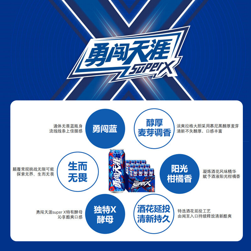 雪花啤酒勇闯天涯superX500ml*12听整箱装(新老包装随机发货)