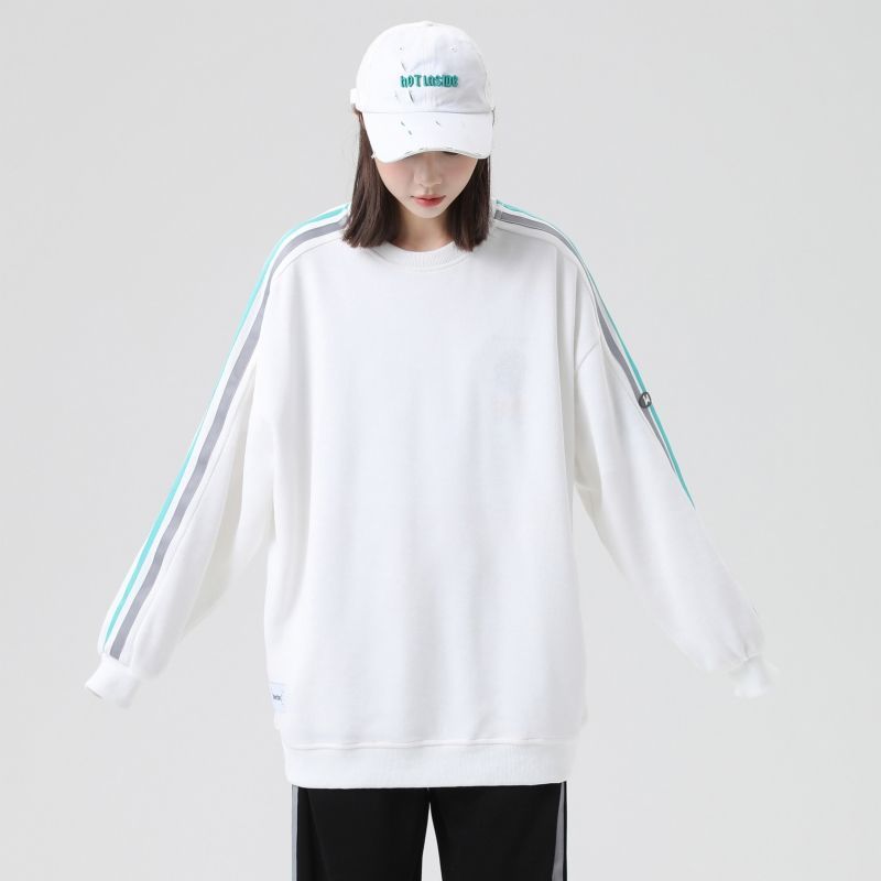 DEBRAND条纹印花卫衣女2022春秋季新款韩版宽松大码长袖外套女潮