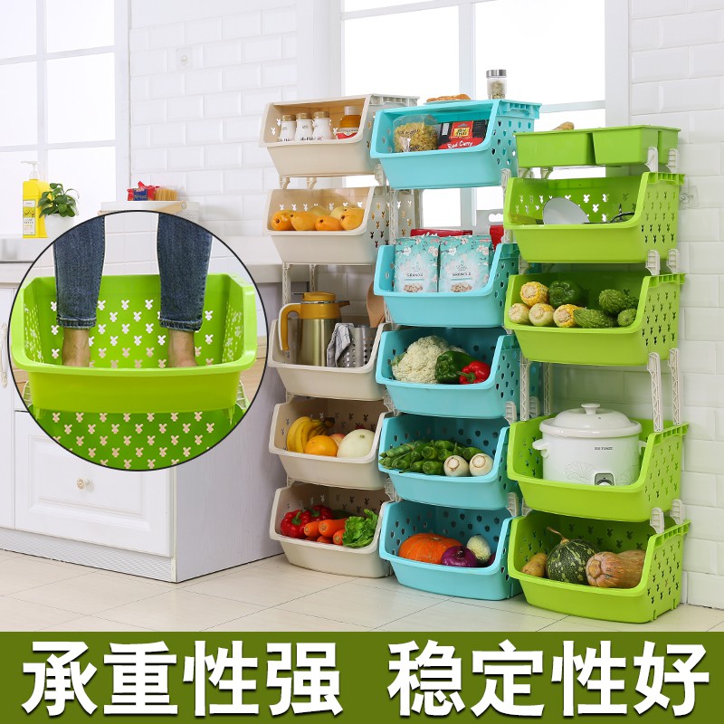 厨房果蔬装菜的收纳架用品网红卧室房间厨卫多层置物架置地式收纳层架 三维工匠高清大图
