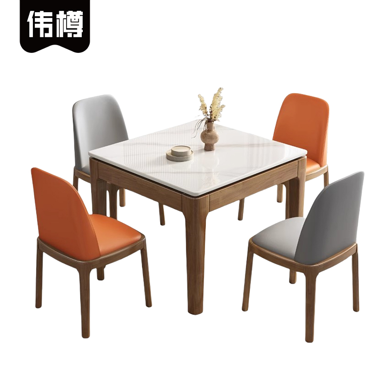 伟樽岩板餐桌100*100*75cm+椅子*4套高清大图