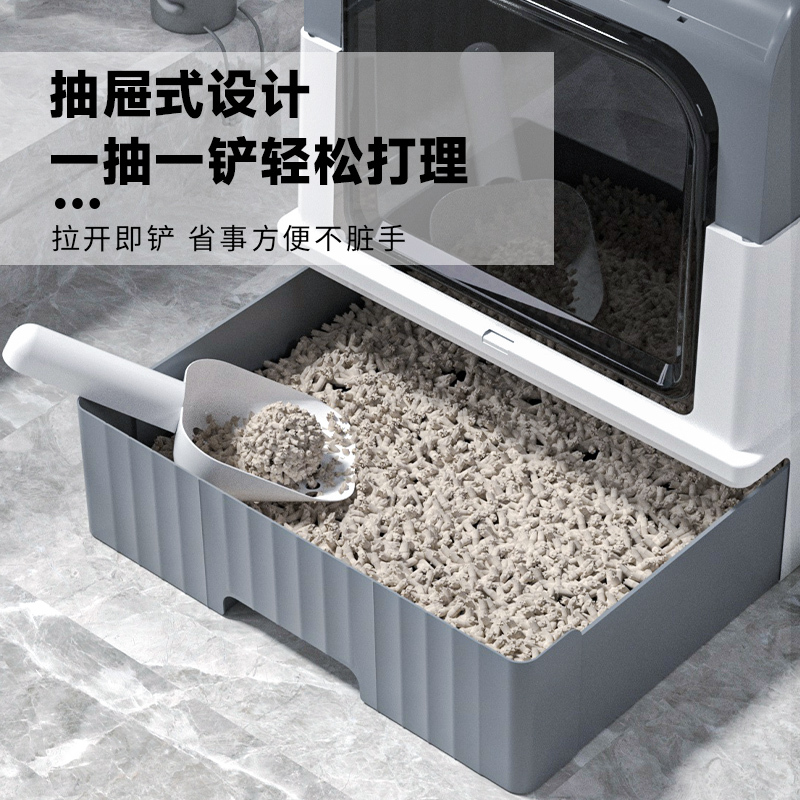 猫砂盆全封闭式超大号猫厕所防臭猫沙盆子一体猫笼防外溅猫咪屎盆高清大图
