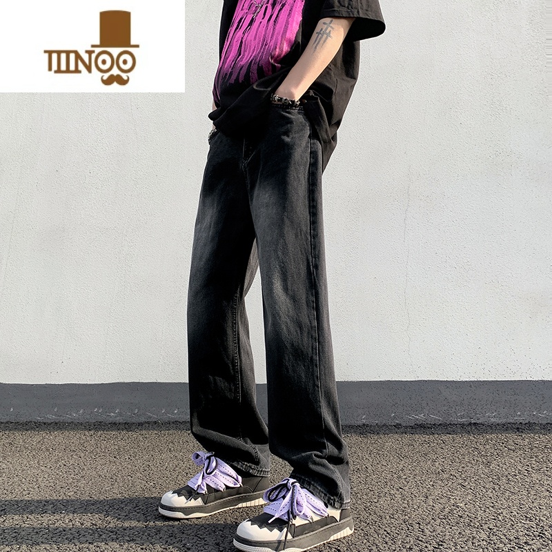 YANXU美式复古牛仔裤男宽松直筒裤子高街潮牌百搭水洗做旧阔腿休闲长裤高清大图