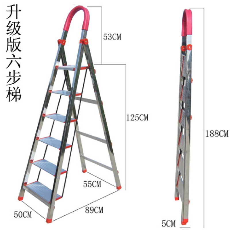 梯子家用折叠梯人字梯铝合金梯子扶梯伸缩爬梯四五六步楼梯 三维工匠 升级版加宽加厚不锈钢六步梯高清大图