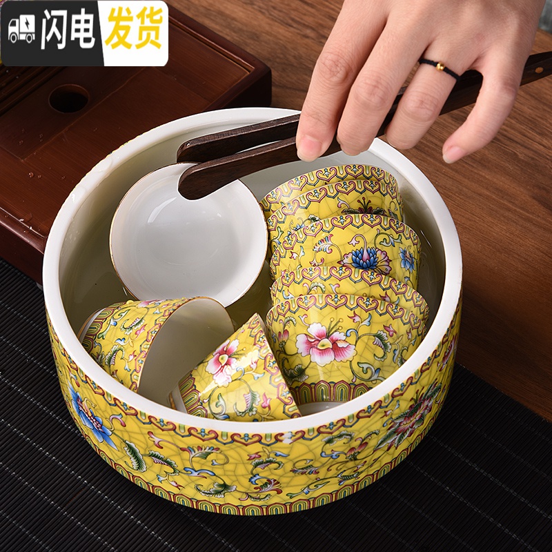 三维工匠珐琅彩家用复古功夫茶具套装茶壶盖碗公道杯茶洗整套礼品盒装 蓝色珐琅花梵16件套礼盒装高清大图