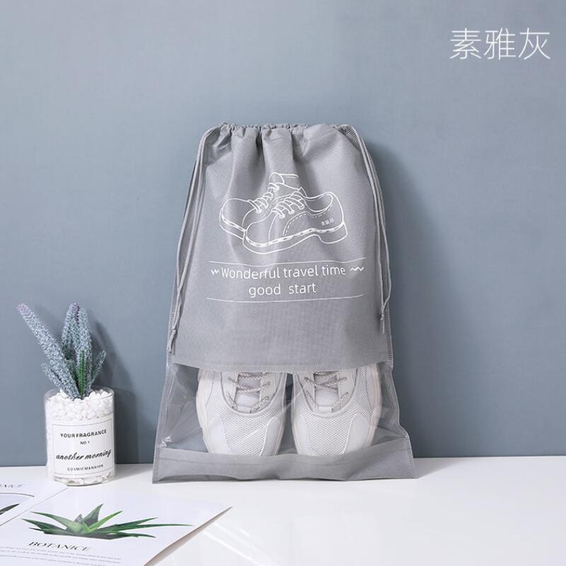 旅行便携式鞋袋收纳袋透明简约装鞋子布套子束口袋防尘鞋包_923 颜色随机大号