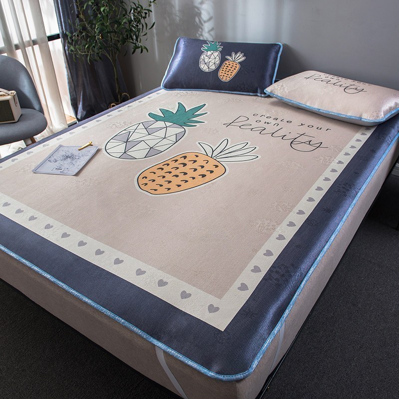 家柏饰(CORATED)冰丝凉席三件套1.8m床夏季双人1.5米可水洗可折叠空调席子1.2 菠萝 1.5m（5英尺）床