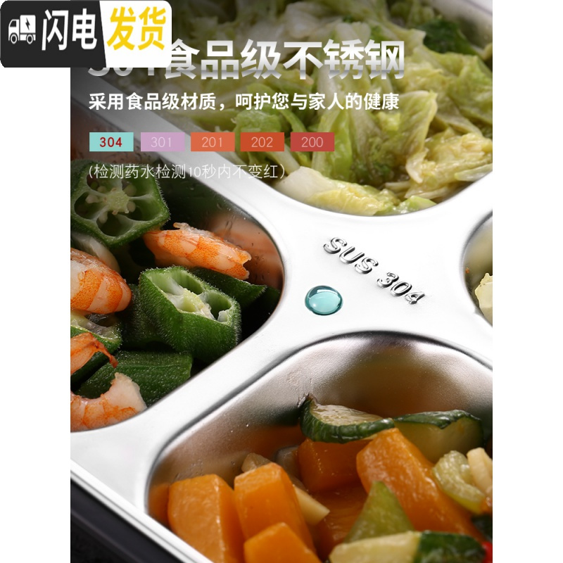 三维工匠304不锈钢饭盒便当餐盘分格小学生带盖韩国食堂简约儿童防烫隔女 (粉色)3格+送餐具