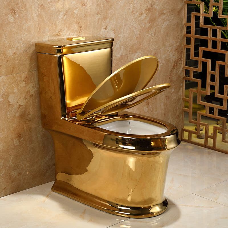 金色马桶座便器超漩式酒店卫生间抽水防臭家用个性创意陶瓷坐便器纯金色马桶波迷娜BOMINA图片