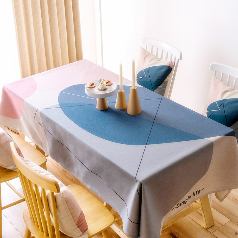 北欧ins几何桌布简约餐桌布艺防水防油网红家用棉麻长方形茶几布高清大图