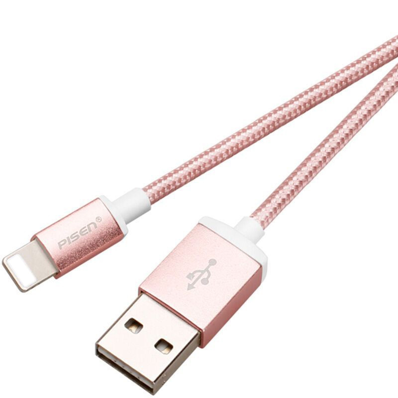 品胜 苹果/Iphone配件支持苹果5/5s/6/6s/Plus/7/8/XS/X双面USB充电线尼龙线 1米 玫瑰金