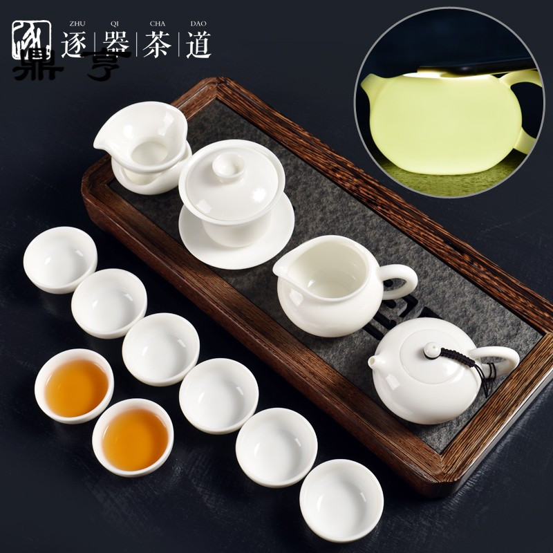 鼎亨德化白瓷功夫茶具套装 陶瓷茶壶盖碗家用办公室精品羊脂玉定L