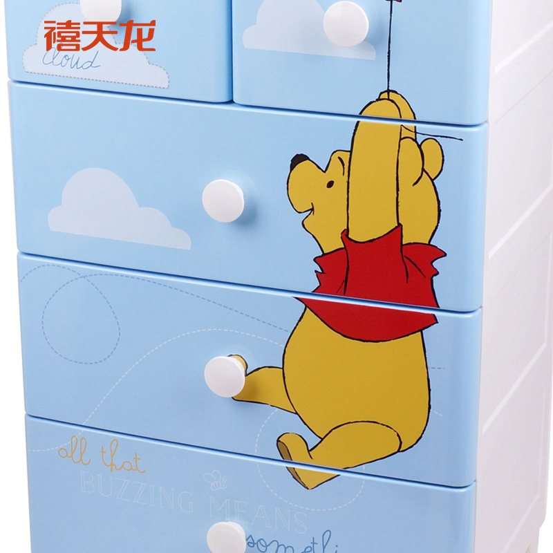 禧天龙citylong5层创意收纳柜全密封迪士尼衣柜儿童整理柜 维尼熊浅蓝色高清大图