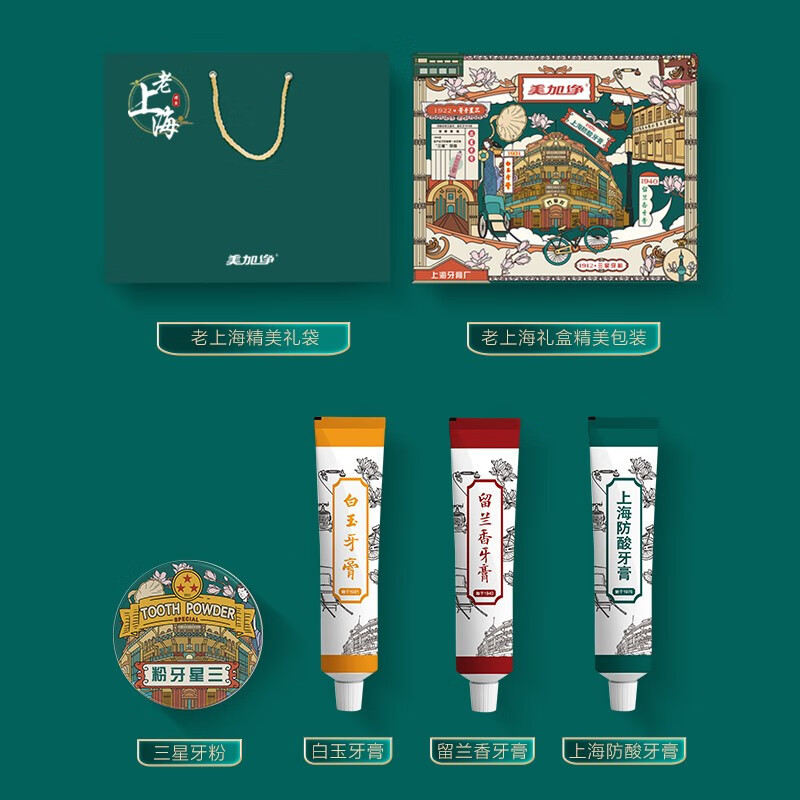 美加净(MAXAM)[上海伴手礼金奖]美加净老上海礼盒复古三星牙粉清送礼体面过人