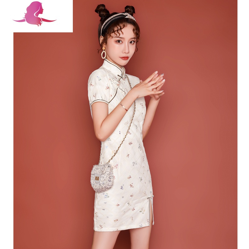 艳如飞短款旗袍连衣裙年轻款时尚少女国潮改良高端气质优雅中国风小个子连衣裙