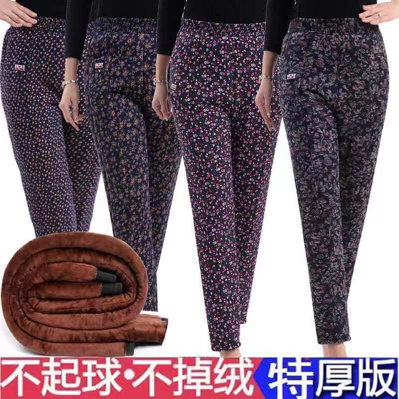 驼绒棉裤女冬季高腰加绒加厚加肥加大宽松中老年保暖裤三层奶奶裤 驼绒三层加厚(随机十几个花型) 小码 90-120斤