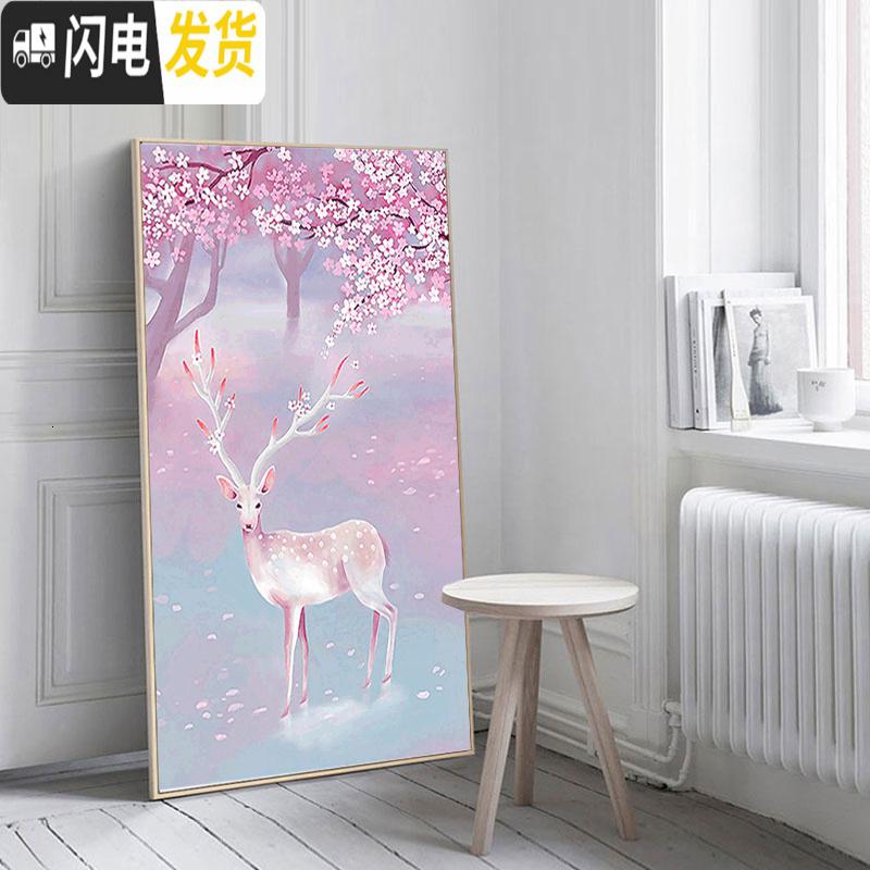 三维工匠2020年新款钻石画满钻客厅玄关卧室发财鹿竖版小幅小件十字绣2019 画+白色框[满钻70*105厘米]高清大图