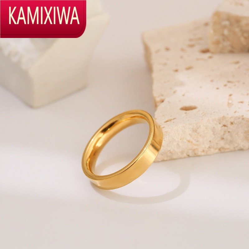 极简小众设计简约学生百搭光面ins潮男网红钛钢高保色14k金戒指女视频