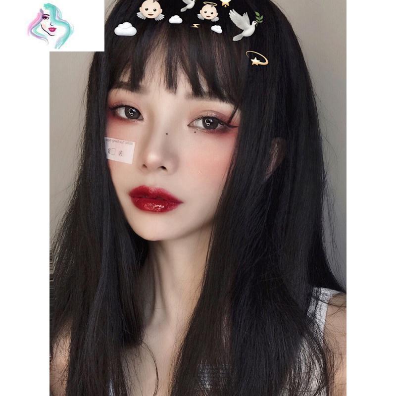 假发女长发阳黑白双色长直发新款减龄修脸洛丽塔暗黑系全头套式你那么