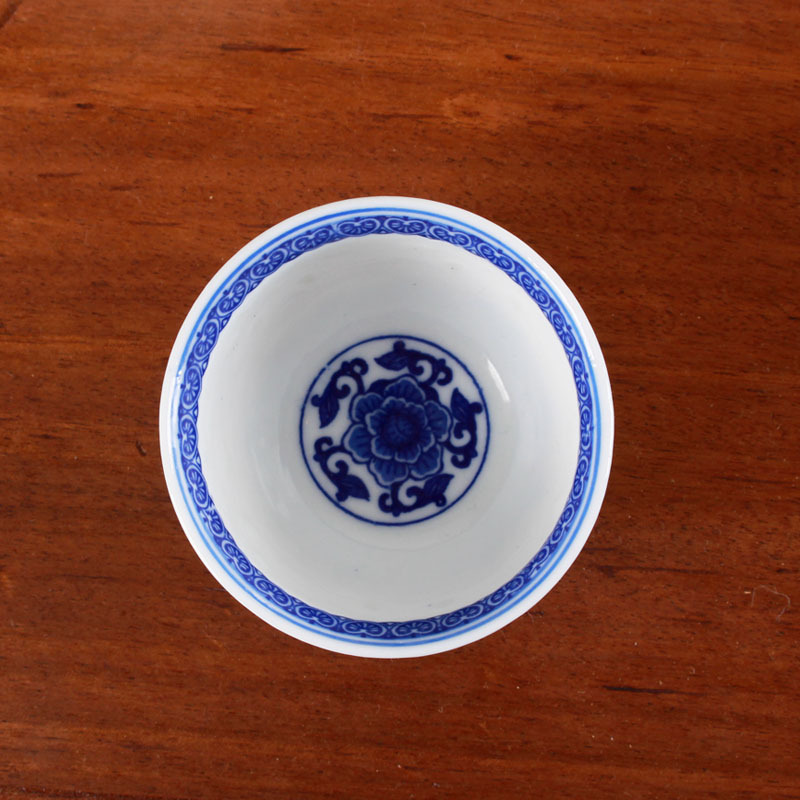 LICHEN 景德镇青花玲珑瓷牡丹花茶杯 通透陶瓷釉下彩茶杯子 100ml容量