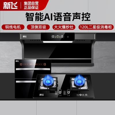 新飞35立方大吸力 厨电套装 顶侧双吸抽油烟机燃气灶消毒柜三件套装神风+RJ06+A11天然气 上门安装