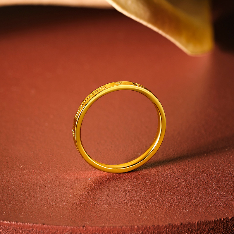 周六福zhouliufu5g黄金戒指女款足金念思爱心指环定价无极金尾戒送