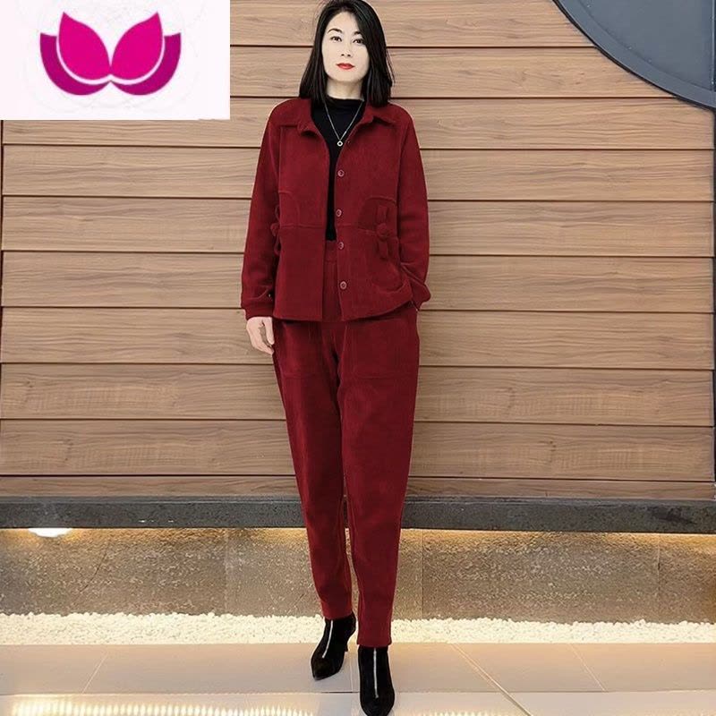 七斓春季新款不加绒衬衫领盘口哈伦套装2023时尚洋气休闲宽松减龄女装图片