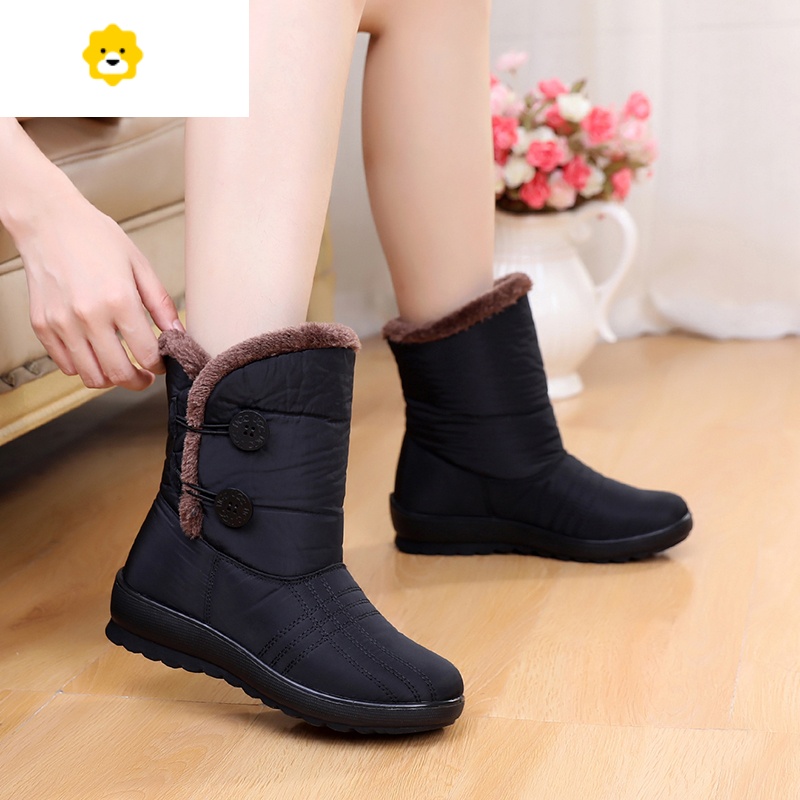 防水雪地靴女棉靴加绒保暖短靴中年女士棉鞋防滑牛筋底妈妈鞋耐磨