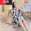 YIBUSHENG中老年棉绸睡裙女季睡衣人造棉连衣裙子绵绸款大码家居服妈妈年 小码建议85-125斤 绵绸连衣裙-白色牡丹