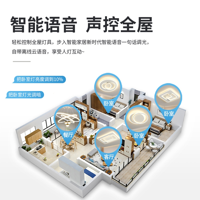 古达客厅灯现代简约大气led吸顶灯卧室餐厅主灯中山灯具吊灯语音智控