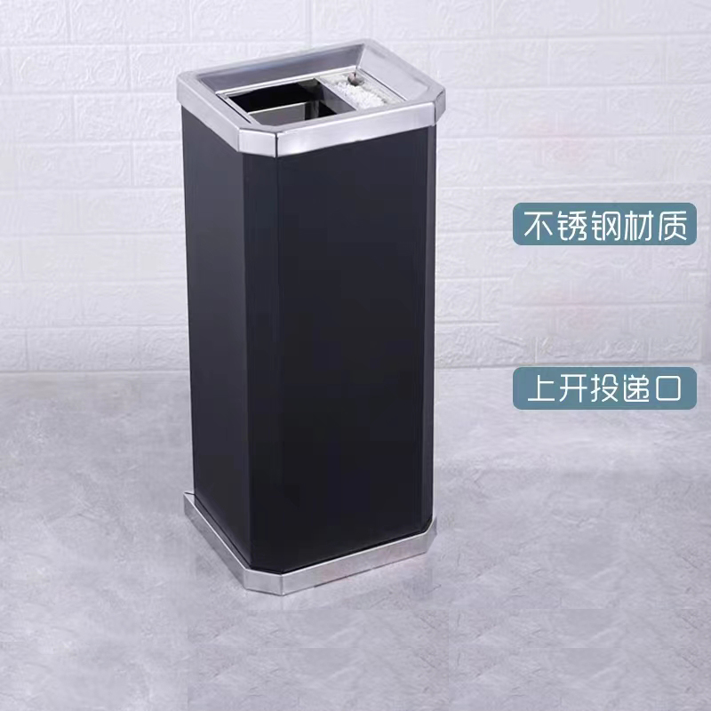 苏久顺不锈钢垃圾桶烟蒂柱灭烟桶带烟灰缸室外电梯口立式黑色靠墙氏上开口高清大图