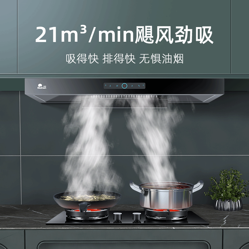 红日(RedSun)烟灶套装家用油烟机燃气灶组合厨电组合红外线灶大吸力节能省气TSEU07+EM208B 天然气高清大图