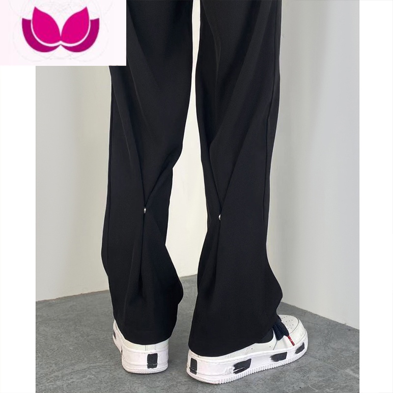 七斓高街潮牌裤子男宽松直筒西裤休闲裤设计感小众韩版潮流暗扣喇叭裤